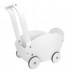 Drewniany biały wózek dla lalek -pchacz