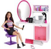 Barbie brokatowy salonik fryzjerski Mattel (szatynka)