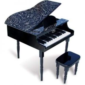 Fortepian, pianino czarne ze stołeczkiem dla dzieci do zabawy