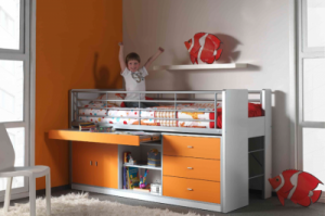 Łóżko piętrowe dla dzieci Bonny Orange z szufladami