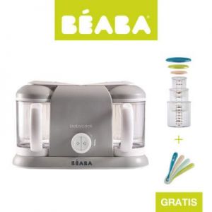 Beaba - Urządzenie do gotowania dla niemowląt Babycook® Plus grey z 4 łyżeczkami i kompletem słoiczk