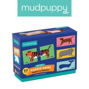 Mudpuppy - Dwujęzyczne puzzle ze zwierzątkami do nauki pierwszych słów Angielski/Hiszpański 2+