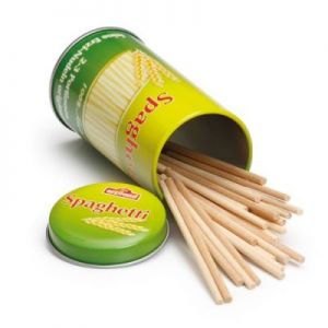 Drewniany makaron spaghetti w puszce do zabawy w sklep - zabawki dla dzieci