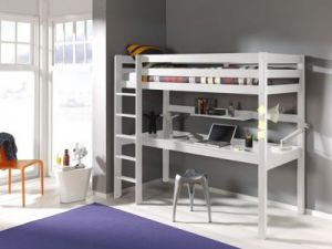 Łóżko piętrowe dla dzieci z biurkiem Pino - sosna biała
