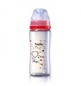 Babyono - Butelka szklana szerokootworowa 260 ml - różowa