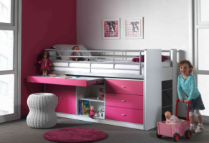 Łóżko piętrowe dla dzieci Bonny Fuksja z szufladami