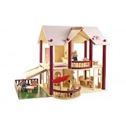 Drewniany domek dla lalek z tarasem