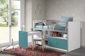 Łóżko piętrowe dla dzieci Bonny Bis Turkus z biurkiem