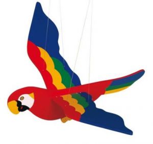 Drewniana dekoracja do zawieszenia. Kolorowa papuga II do pokoju.