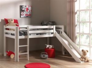 Łóżko piętrowe dla dzieci Pino ze zjeżdżalnią - sosna biała