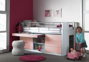 Łóżko piętrowe dla dzieci Bonny Pink z szufladami
