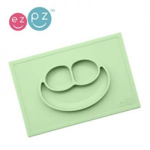 EZPZ - Silikonowy talerzyk z podkładką mały 2w1 Happy Mat pastelowa zieleń