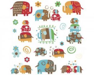 RoomMates, naklejki wielokrotnego użytku - Kolorowe słonie