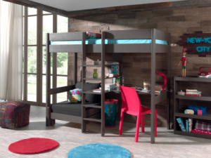 Łóżko piętrowe drewniane dla dziecka Pino Sofabed - ciemnoszara