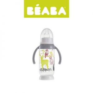 Beaba - Butelka antykolkowa z uchwytem 240ml Bunny grey
