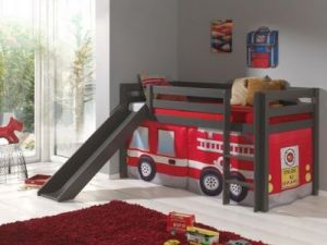 Łóżko dla dzieci piętrowe Pino ze zjeżdżalnią - sosna ciemnoszara