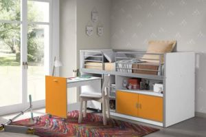 Łóżko piętrowe dla dzieci Bonny Bis Orange z biurkiem
