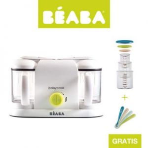 Beaba - Urządzenie do gotowania dla niemowląt Babycook® Plus neon z 4 łyżeczkami i kompletem słoiczk