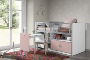 Łóżko piętrowe dla dzieci Bonny Pink Rose z biurkiem