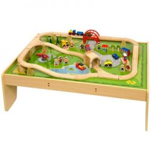 Kolejka Drewniana dla dzieci "Usługi" + Drewniany Stół - 59 elementów, do zabawy , wyposaż