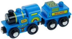 Niebieska lokomotywa ABC do zabawy , wyposażenie kolejek drewnianych Bigjigs