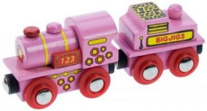 Różowa lokomotywa 123 do zabawy , wyposażenie kolejek drewnianych Bigjigs