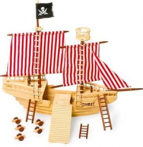 Statek piracki z akcesoriami - 31 elementów - zabawka drewniana dla dzieci