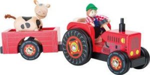 Drewniany traktor z krówką do zabawy