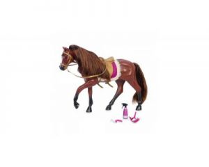 Lori, Ciemnobrązowy koń rasy American Quarter Horse  z akcesoriami do pielęgnacji