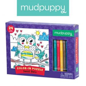 Mudpuppy - Puzzle kolorowanka z 5 kredkami Słodkie Sowy