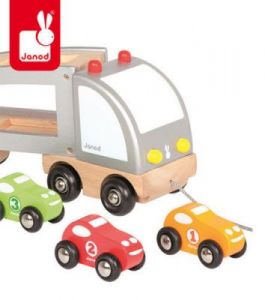 Samochód drewniany laweta do ciągnięcia - zabawka dla dzieci
