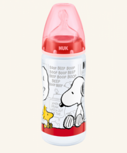 Butelka NUK First Choice Plus Snoopy z tworzywa (PP) 300 ml ze smoczkiem silikonowym - 6-18 m - czer