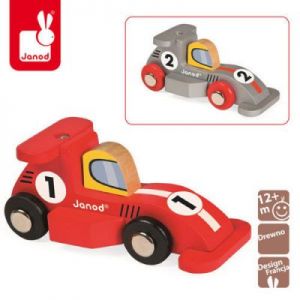 Wyścigówka drewniana Formuła1 2 szt. (czerwona i srebrna) - zabawka dla dzieci