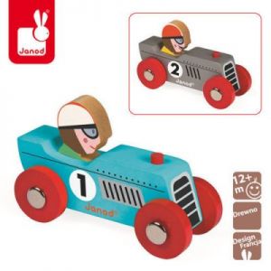 Wyścigówka drewniana Retromotor 2 szt. (niebieska i srebrna) - zabawka dla dzieci