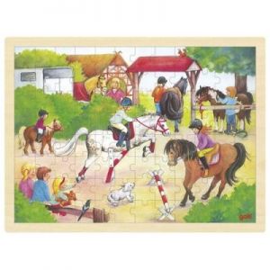 Puzzle drewniane dla dzieci, Zawody konne, 96 elementów